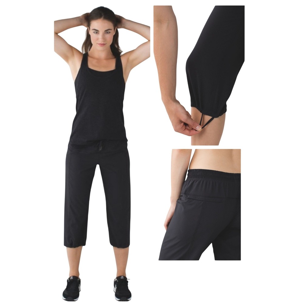 Lululemon Step Lively Crop Pants Black Cinchable Hems Lightweight Activewear 6‎